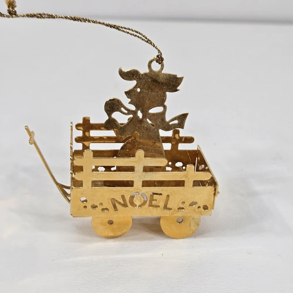 Danbury Mint Ornament Puppy in a‎ Wagon Gold Plated 1986 Vintage 3D Christmas